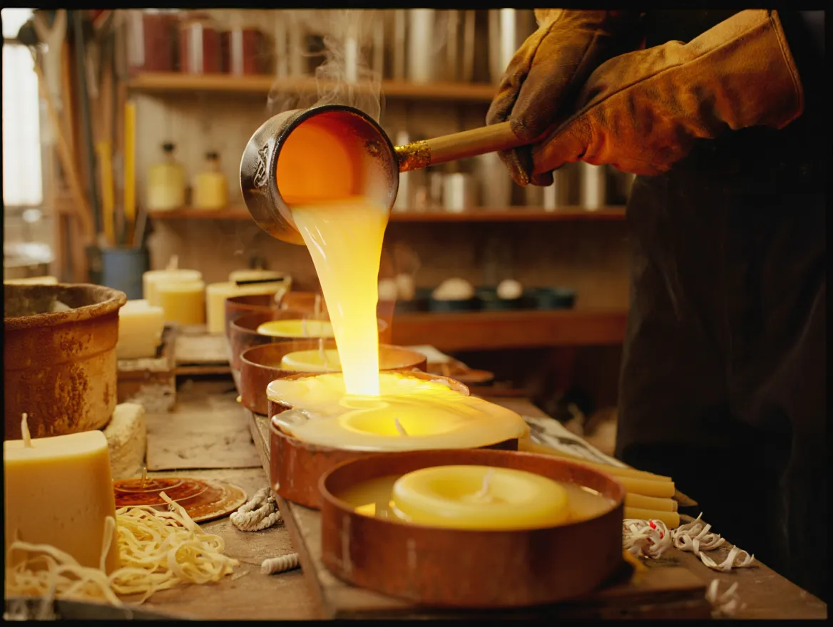 Artisan pouring molten wax during workshop